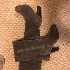 Grey thigh high suede boots!